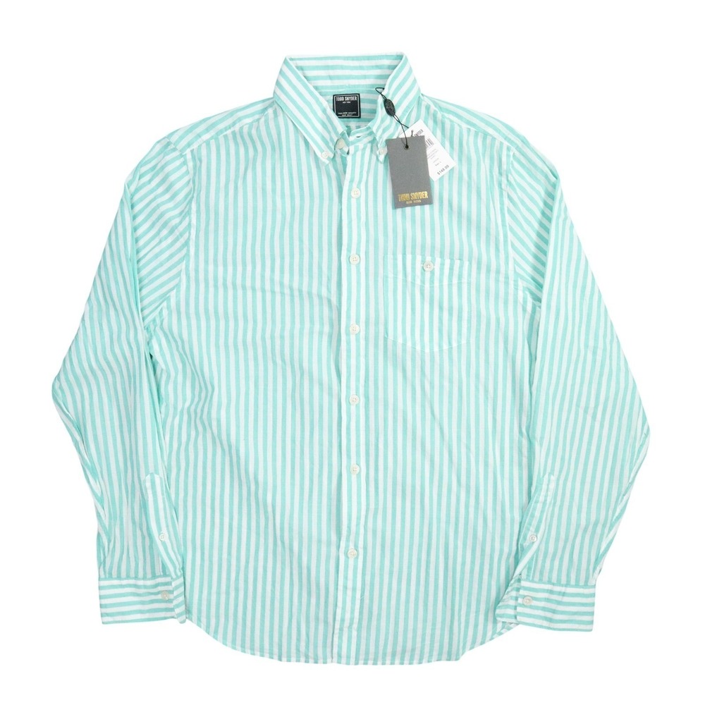 Todd‎ Snyder New York Summerweight Stripe Shirt Mens L Green White Button Down